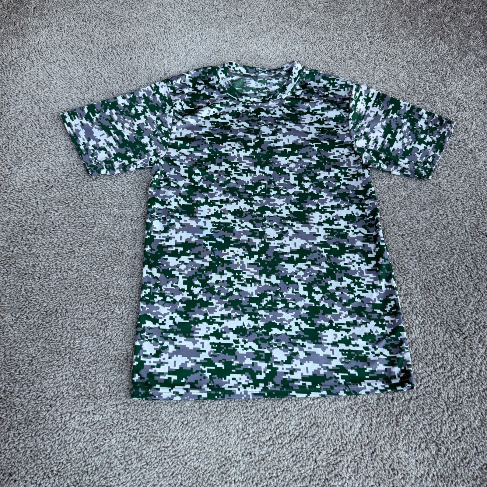 Augusta Sportswear Shirt Boys Large Green Gray Digital Camo Sports Gym Class
